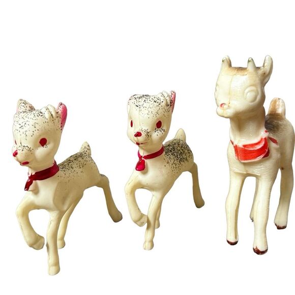 Vintage Christmas Three Rudolph Reindeer Celluloid Blow Molds Lot - Picture 5 of 7